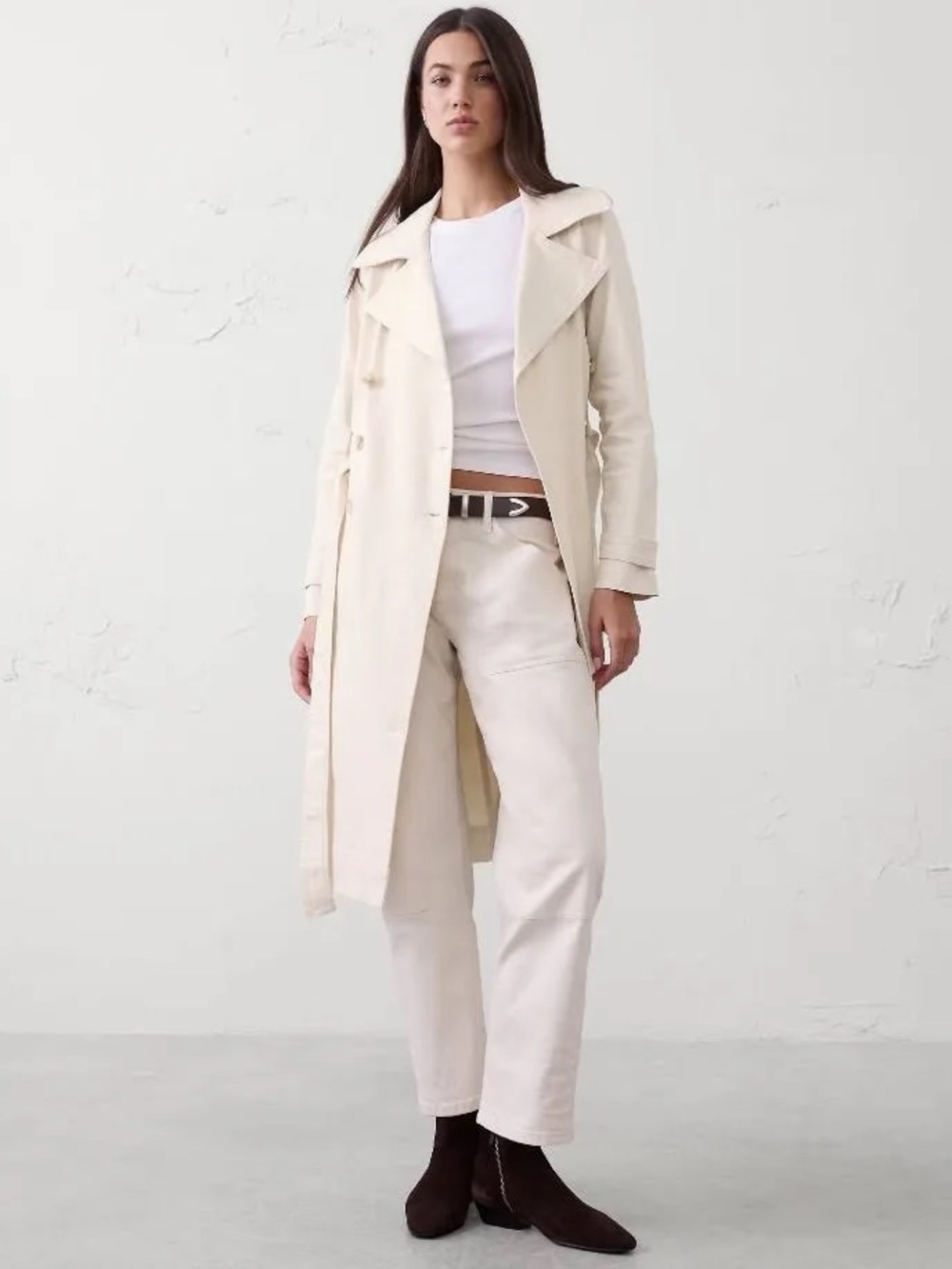 Banana Republic Factory Ecru Denim Double Breasted Trench Coat Small